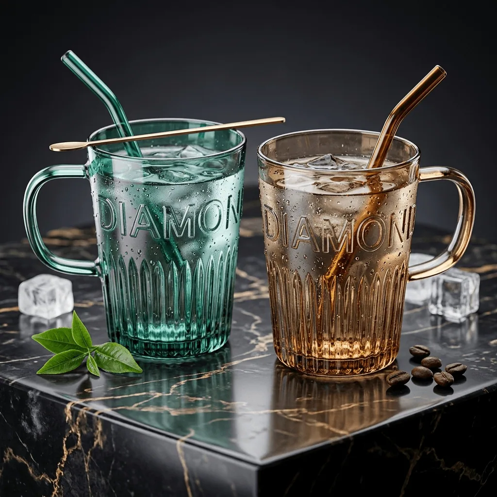 أكواب DIAMOND مع شفاطة زجاجية