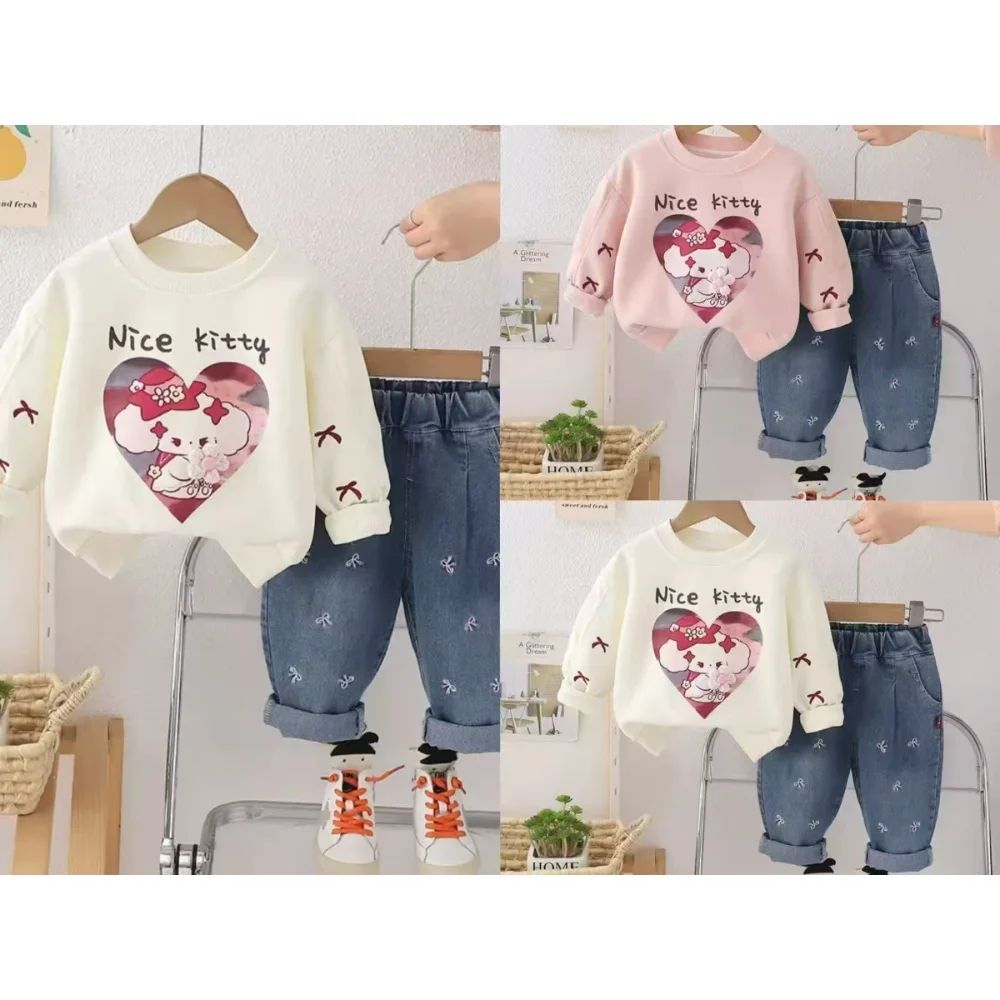 طقم بناتي جينز برسمة فيونكة 🎀💕
