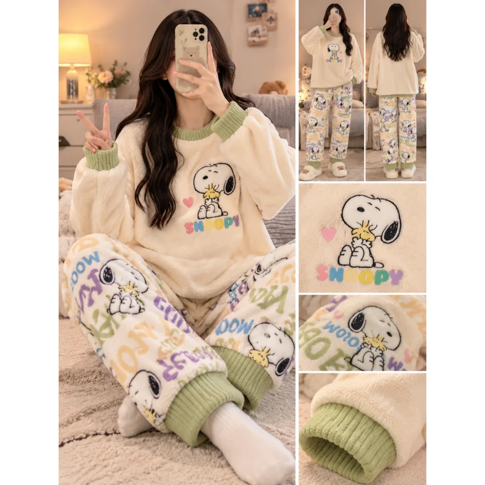 بيجامة صبايا شتوية فرو ناعم سنوبي 💚🐶