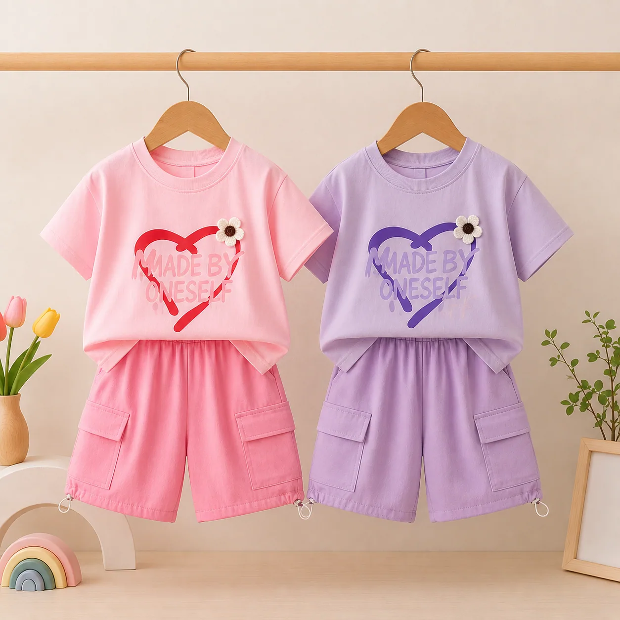 طقم بناتي صيفي كيوت – تيشيرت وشورت 💗