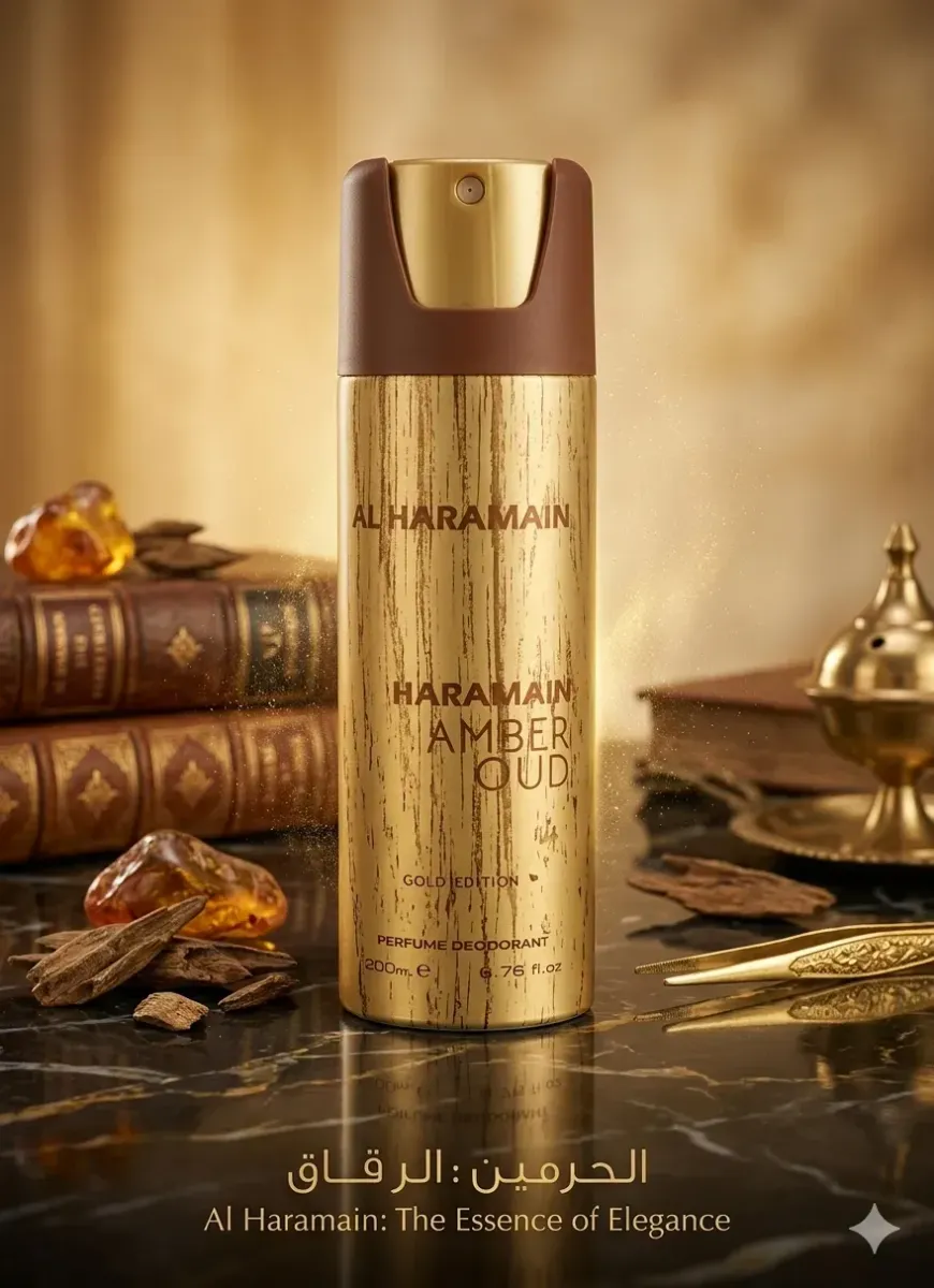 الحرمين: عنبر عود (إصدار الذهب) – بخاخ معطر للجسم ✨
