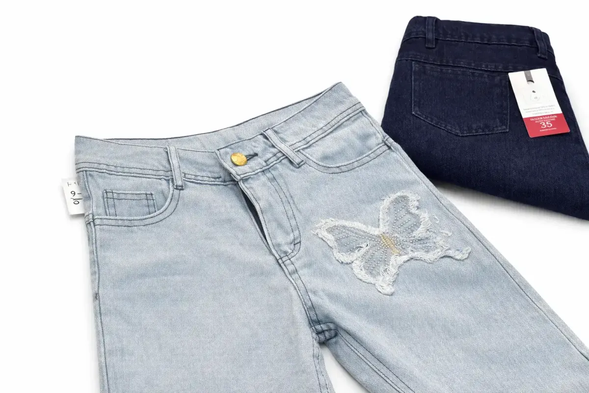 بنطلون جينز وايد لق بناتي