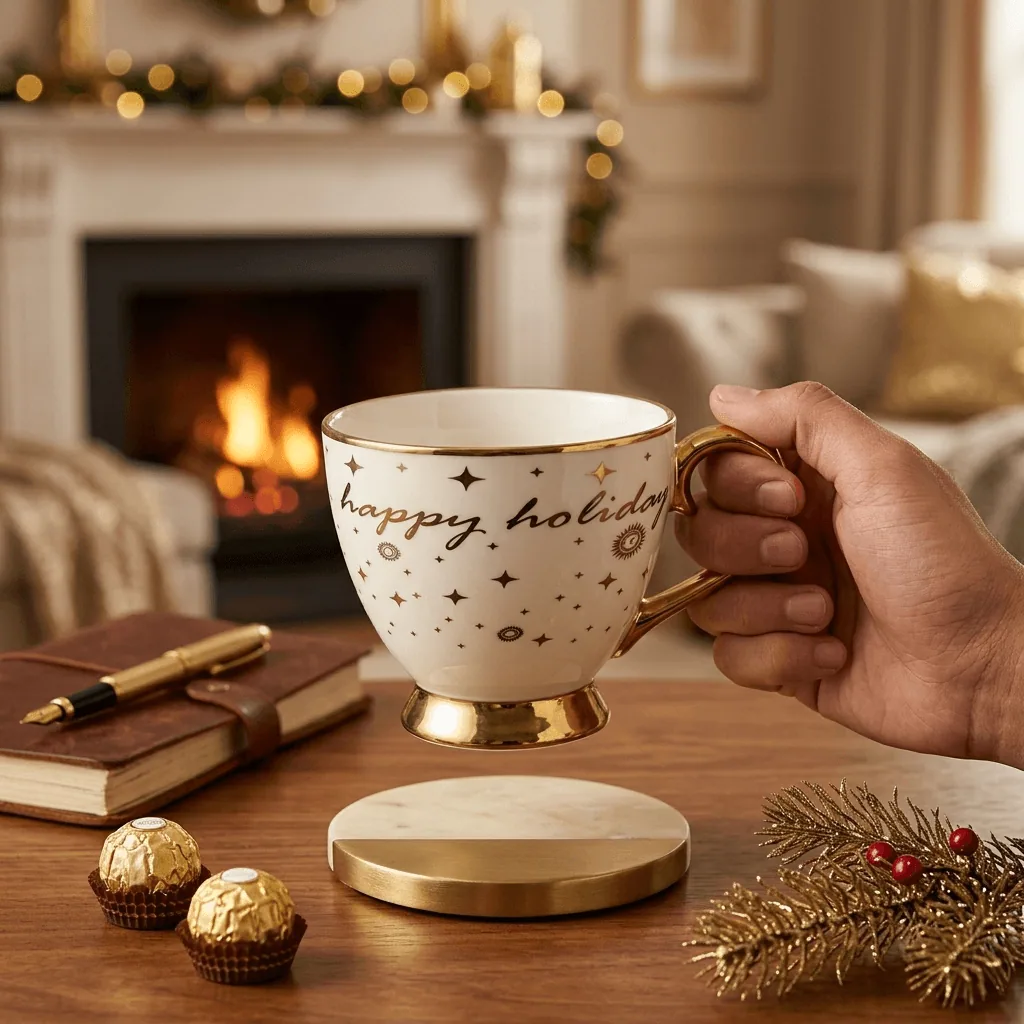 كوب Happy Holidays الفاخر بلمسات ذهبية