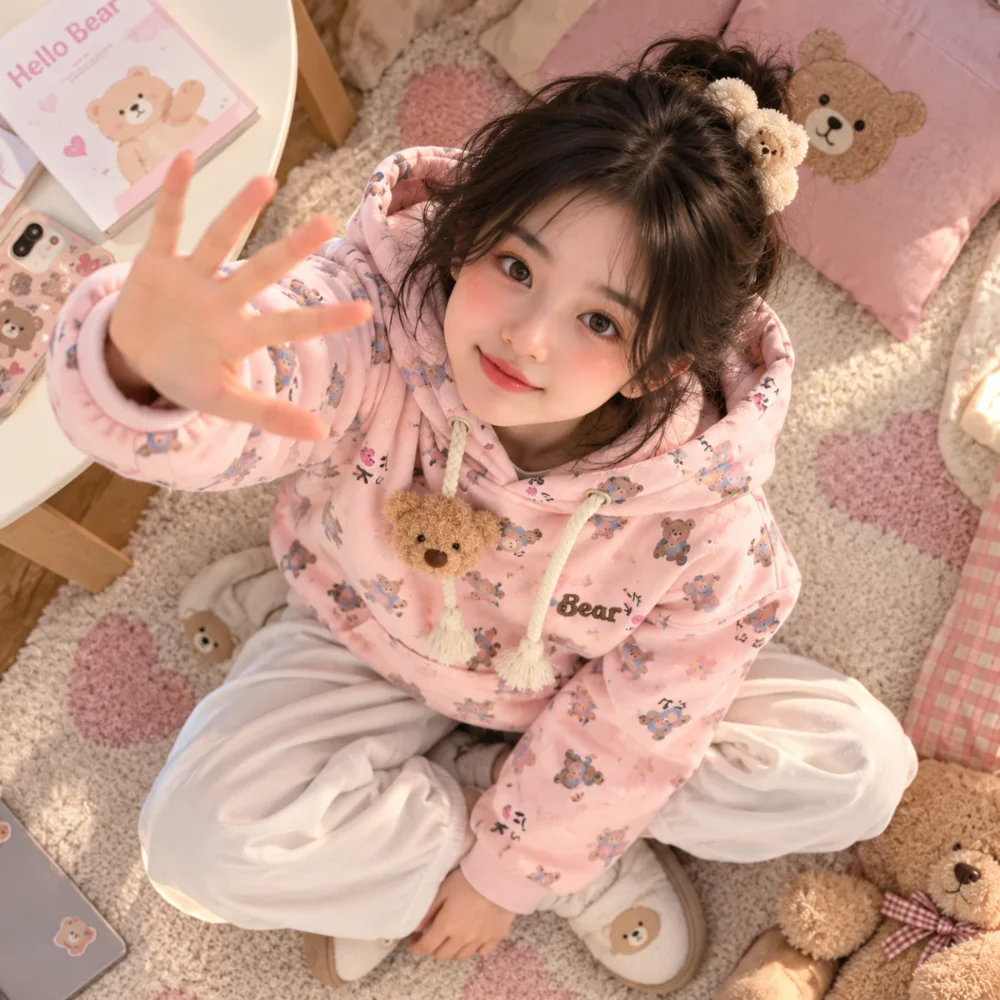 هودي بناتي Bear بطبعات الدباديب 🧸