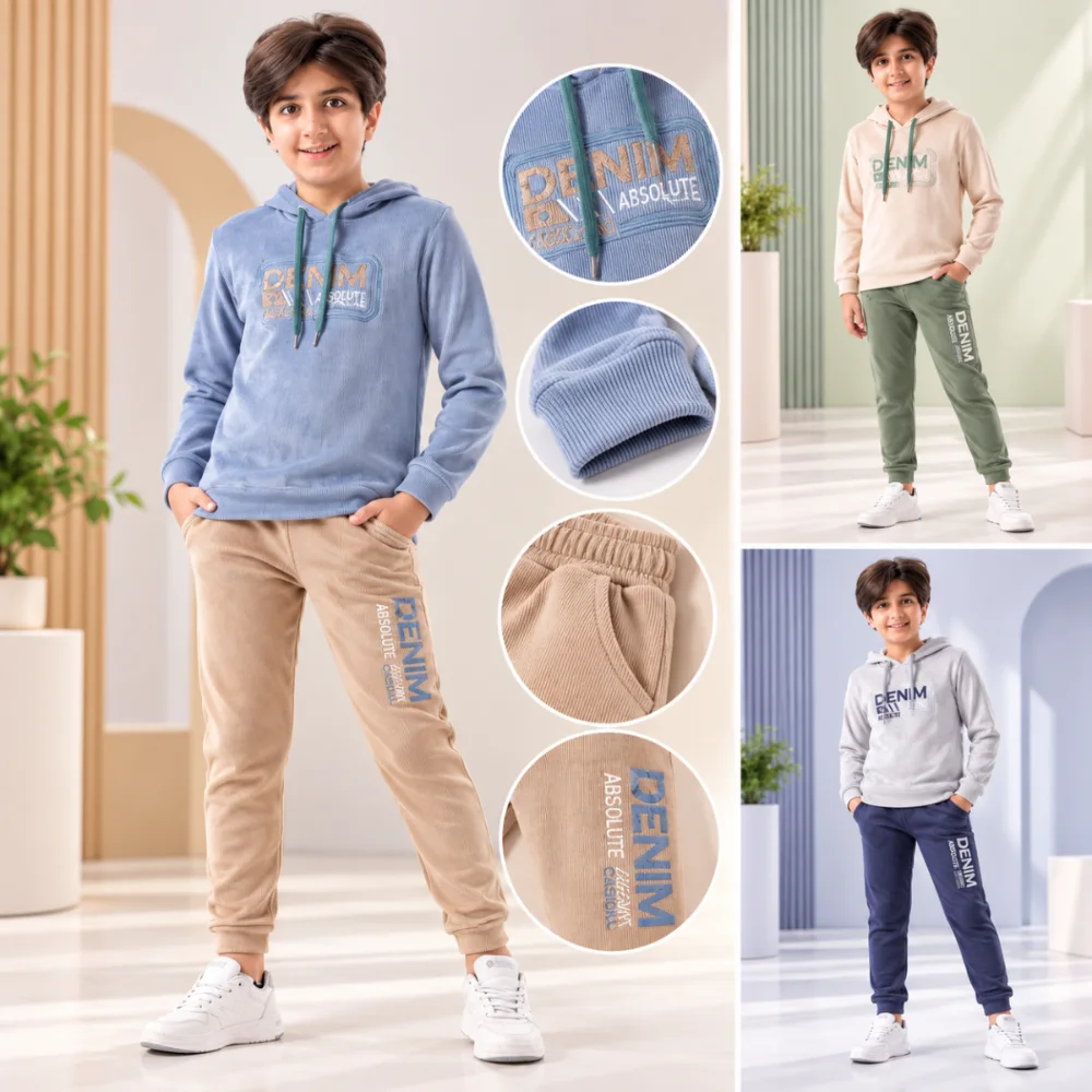 طقم ولادي سبورت هودي وبنطلون – DENIM