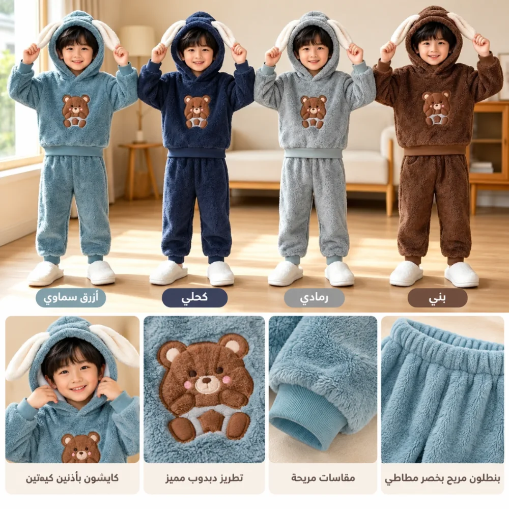 بيجامة أطفال فرو دبدوب الأرنب 🐻🐰
