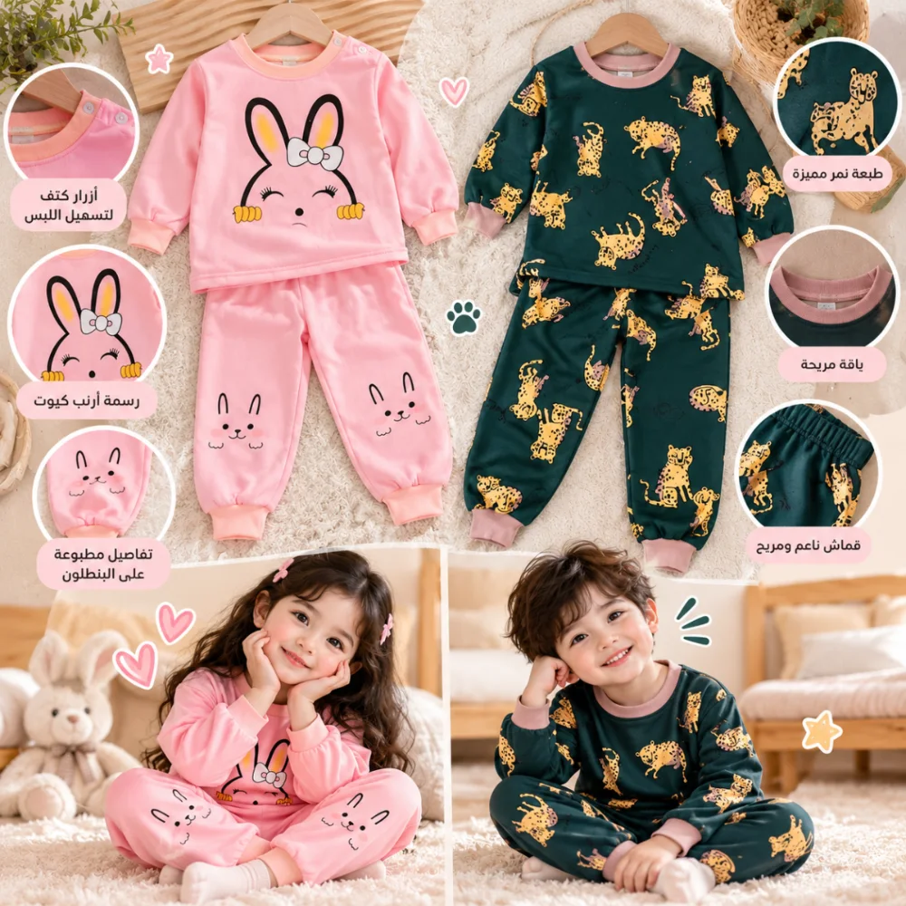 طقم شتوي قطعتين برسومات كيوت 🧸💕