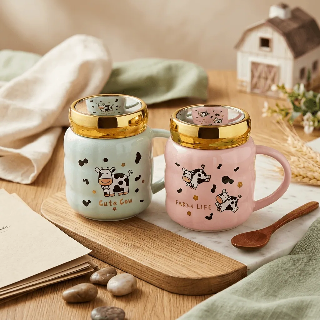 كوب Cute Cow الكيوت بغطاء ذهبي