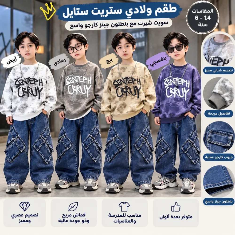 طقم محير ستريت ستايل مع جينز كارجو 🔥