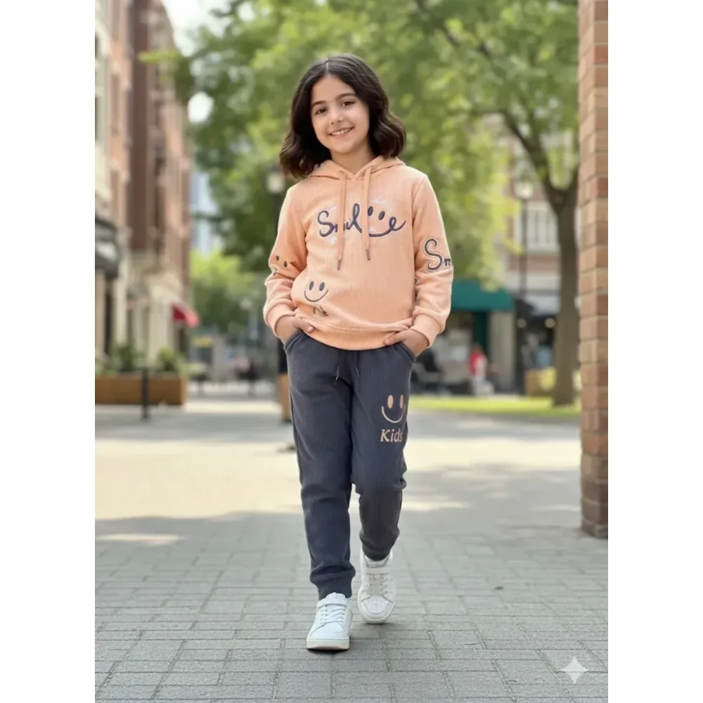 طقم بناتي سمايل Smile هودي مضلّع