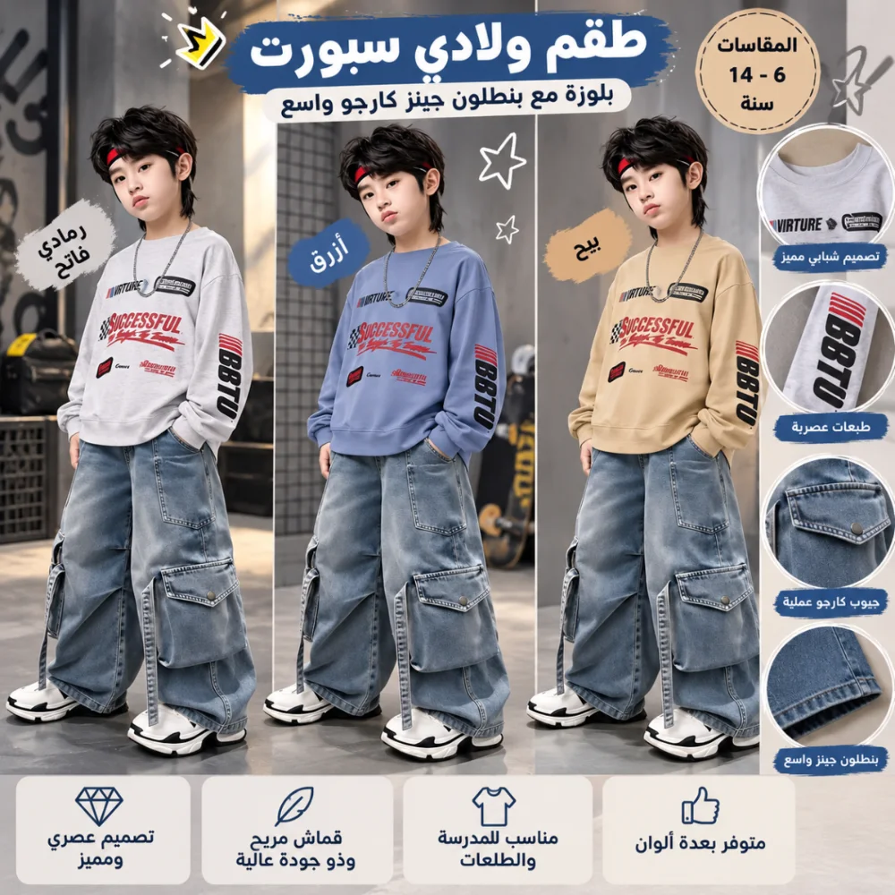 طقم ولادي سبورت ستايل كارجو 😎