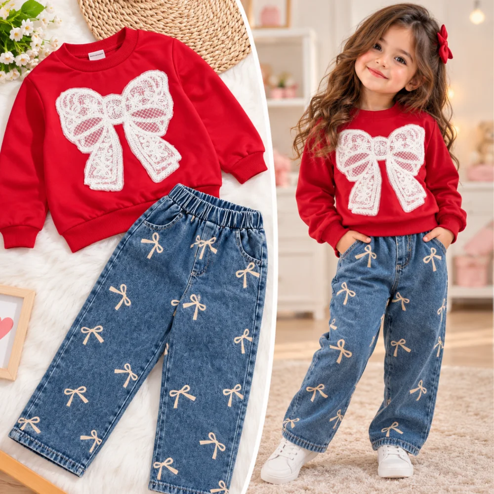 طقم بناتي فيونكة الدانتيل 🎀❤️ shein